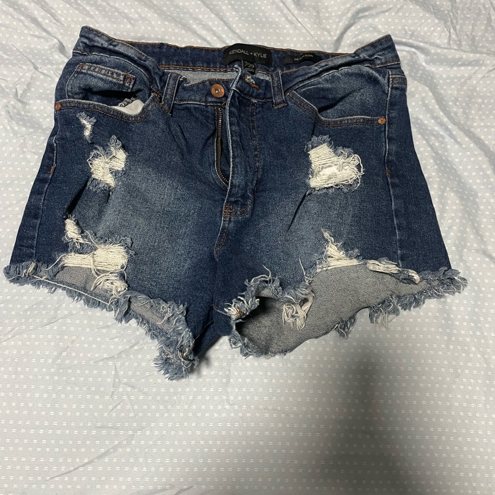 Kendall & Kylie Navy Distressed Jean Shorts